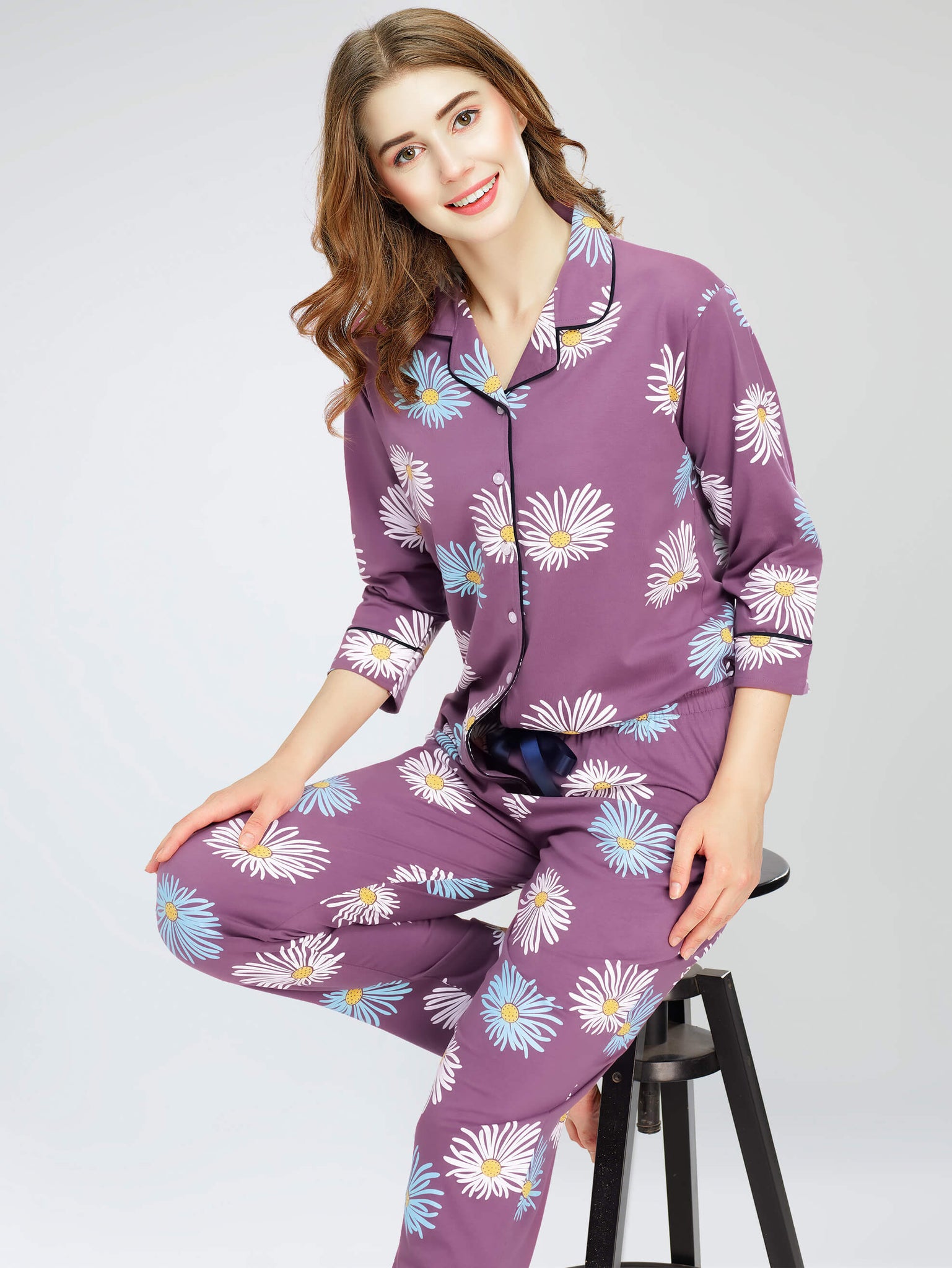 night suit set for women night suit dress for women cotton stylish latest top pajama set nightwear cotton pyjama sleeve sleep home wear ladies nursing feeding front open night shirt ZEYO night suit set co ord set for women