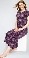 ZEYO Women's Cotton Floral Printed Wine Berry Maxi Long Nighty For Women stylish