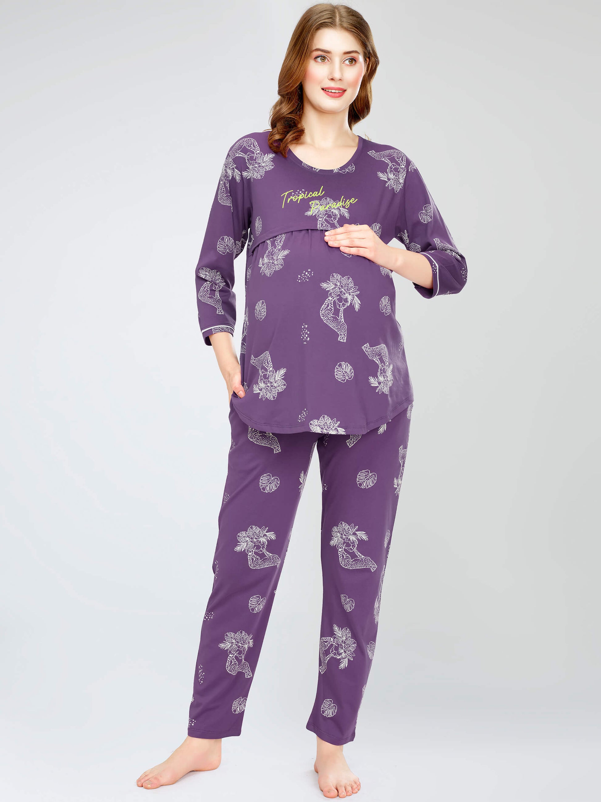 night suit set for women night suit dress for women cotton stylish latest top pajama set nightwear cotton pyjama sleeve sleep home wear ladies nursing feeding front open night shirt ZEYO night suit set co ord set for women