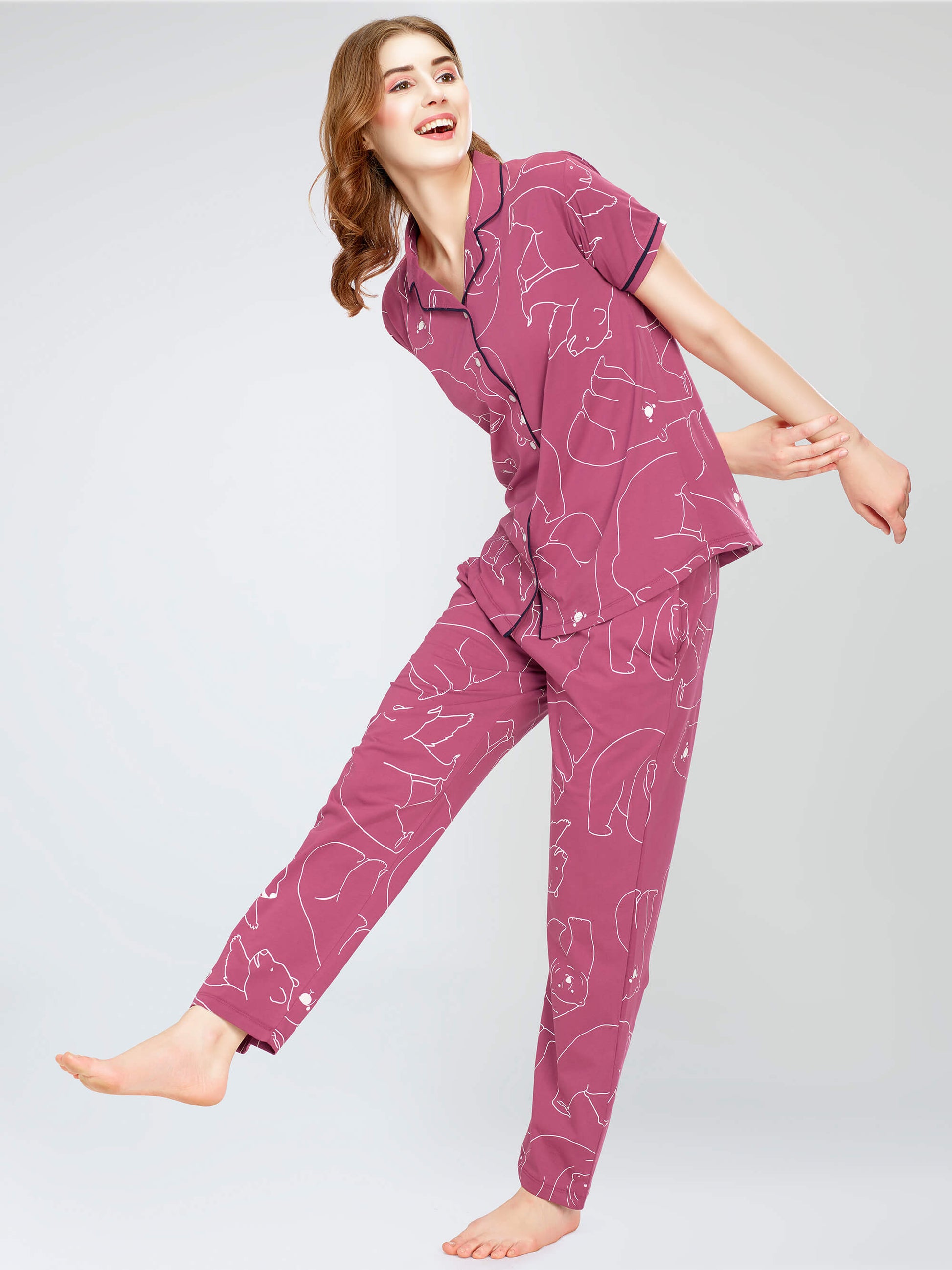 night suit set for women night suit dress for women cotton stylish latest top pajama set nightwear cotton pyjama sleeve sleep home wear ladies nursing feeding front open night shirt ZEYO night suit set co ord set for women