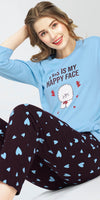 ZEYO Night Suit for Women's Blue Heart Printed Cotton Night Dress of Top and Pajama set