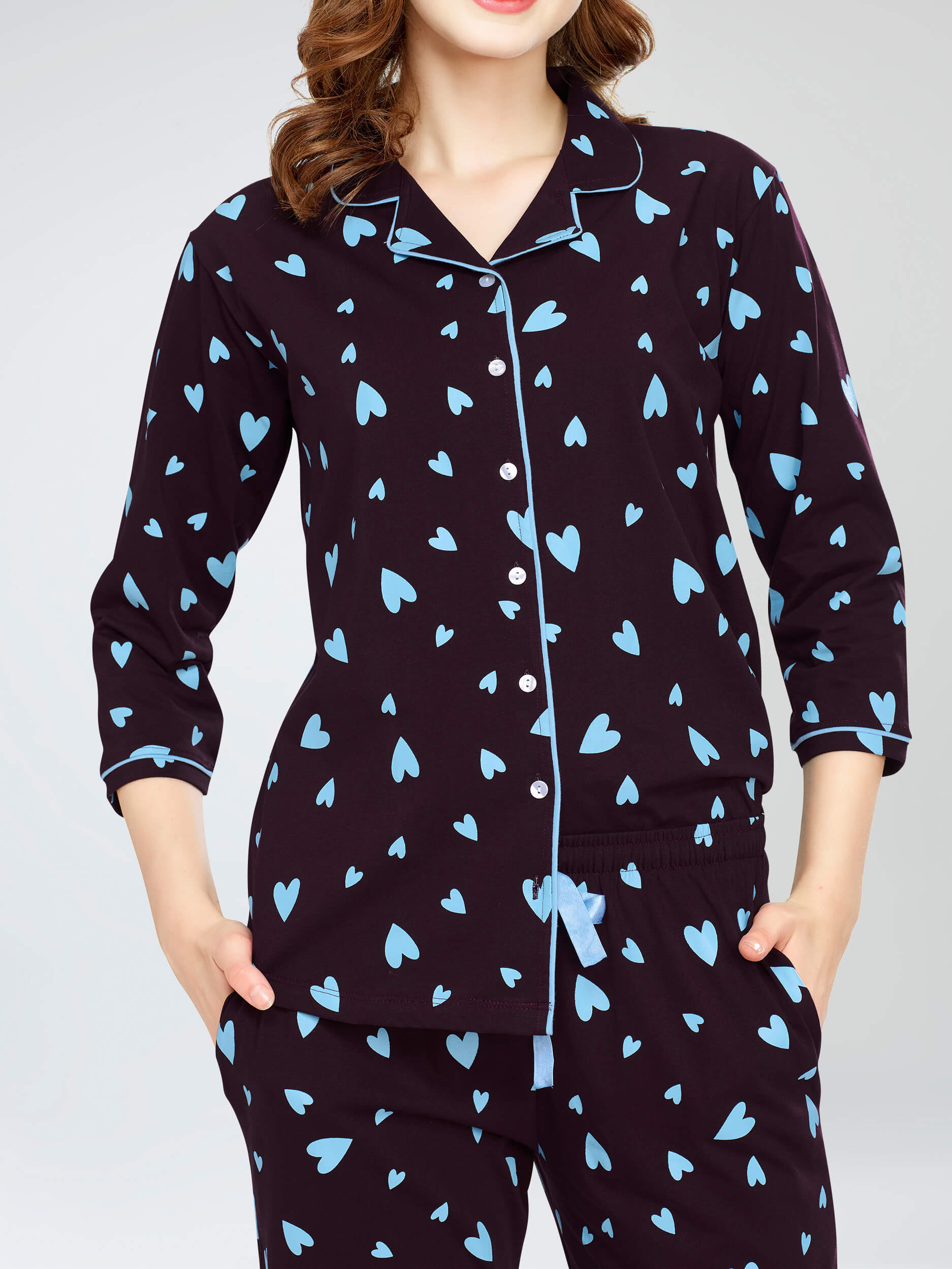 night suit set for women night suit dress for women cotton stylish latest top pajama set nightwear cotton pyjama sleeve sleep home wear ladies nursing feeding front open night shirt ZEYO night suit set co ord set for women