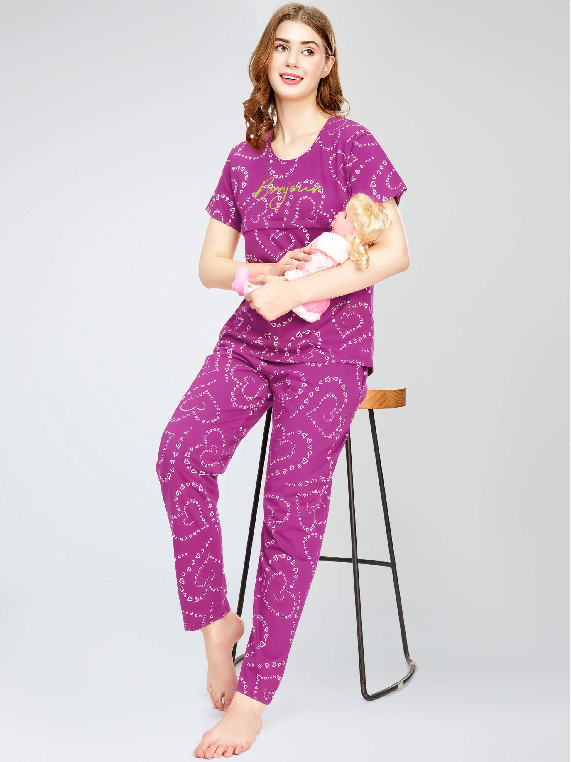 night suit set for women night suit dress for women cotton stylish latest top pajama set nightwear cotton pyjama sleeve sleep home wear ladies nursing feeding front open night shirt ZEYO night suit set co ord set for women