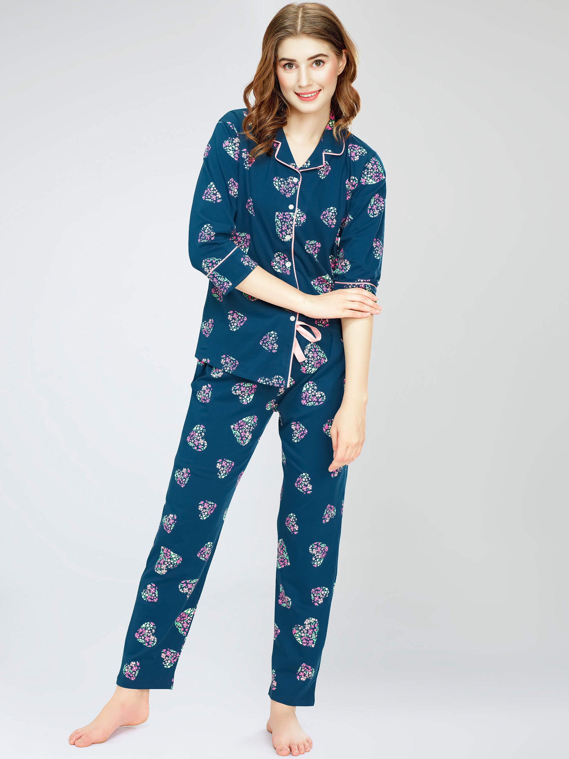 night suit set for women night suit dress for women cotton stylish latest top pajama set nightwear cotton pyjama sleeve sleep home wear ladies nursing feeding front open night shirt ZEYO night suit set co ord set for women