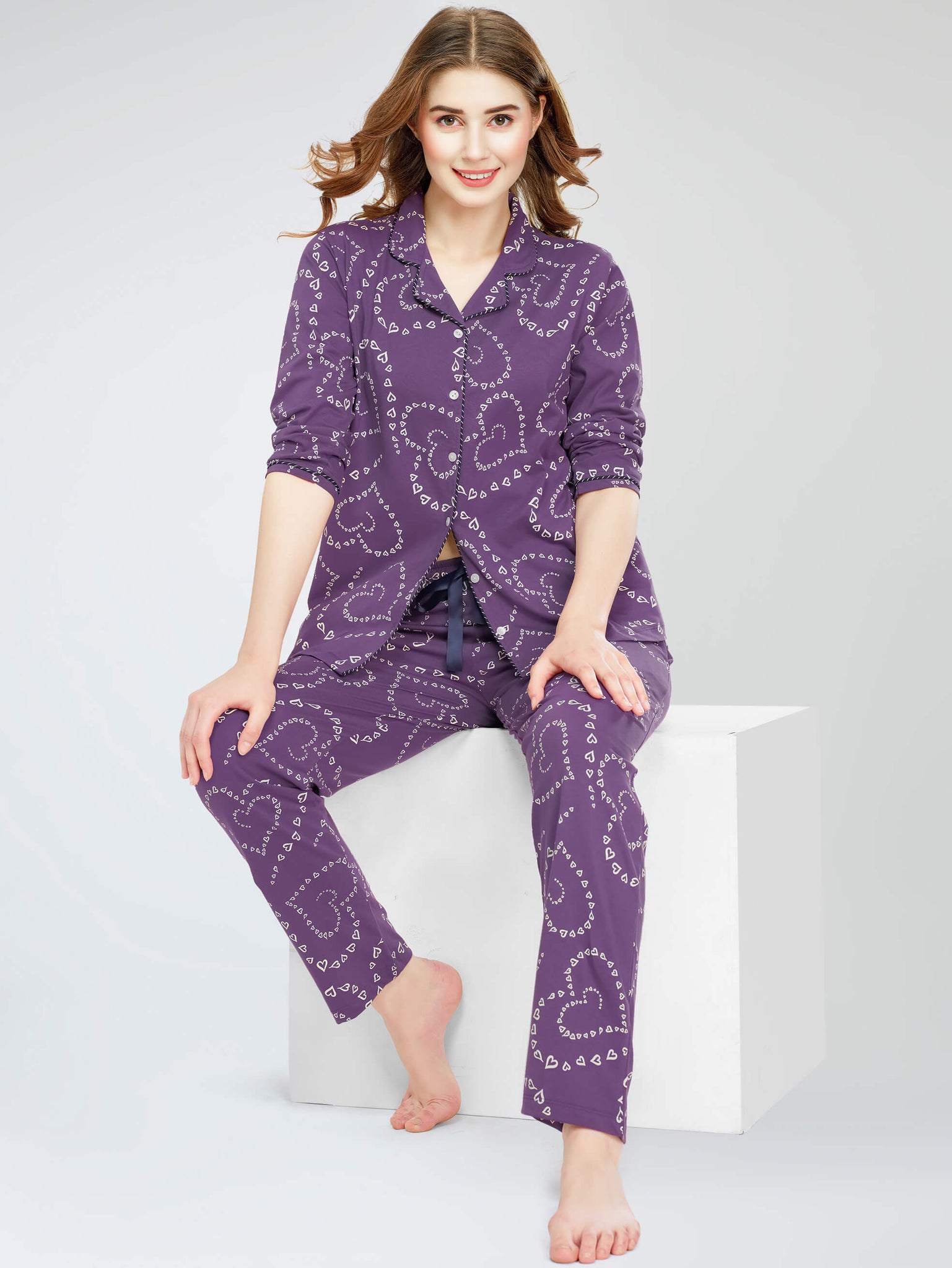 night suit set for women night suit dress for women cotton stylish latest top pajama set nightwear cotton pyjama sleeve sleep home wear ladies nursing feeding front open night shirt ZEYO night suit set co ord set for women