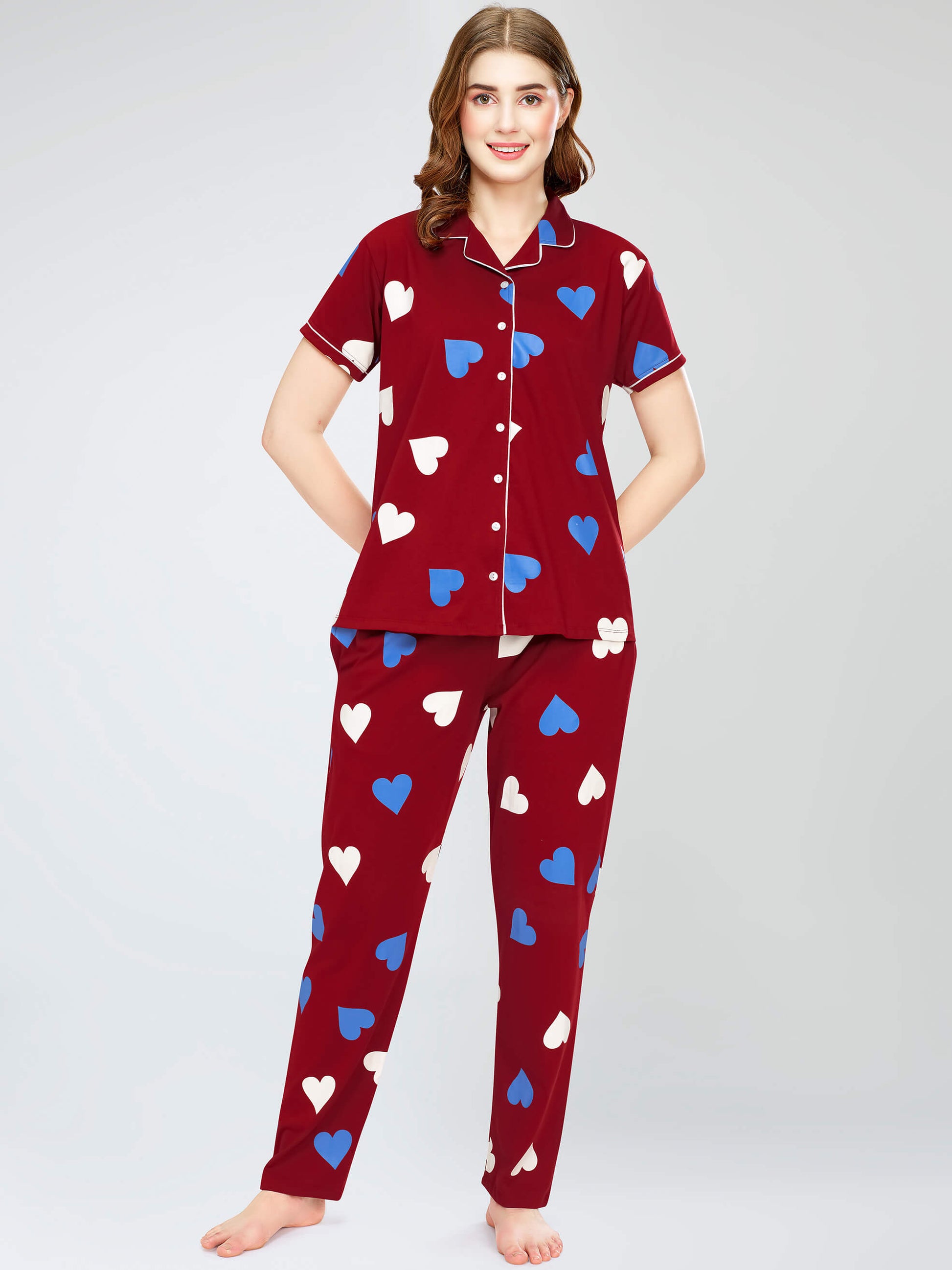 night suit set for women night suit dress for women cotton stylish latest top pajama set nightwear cotton pyjama sleeve sleep home wear ladies nursing feeding front open night shirt ZEYO night suit set co ord set for women