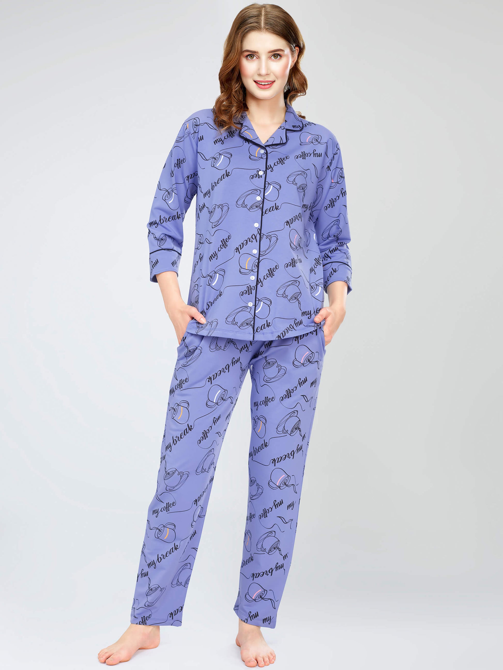 night suit set for women night suit dress for women cotton stylish latest top pajama set nightwear cotton pyjama sleeve sleep home wear ladies nursing feeding front open night shirt ZEYO night suit set co ord set for women