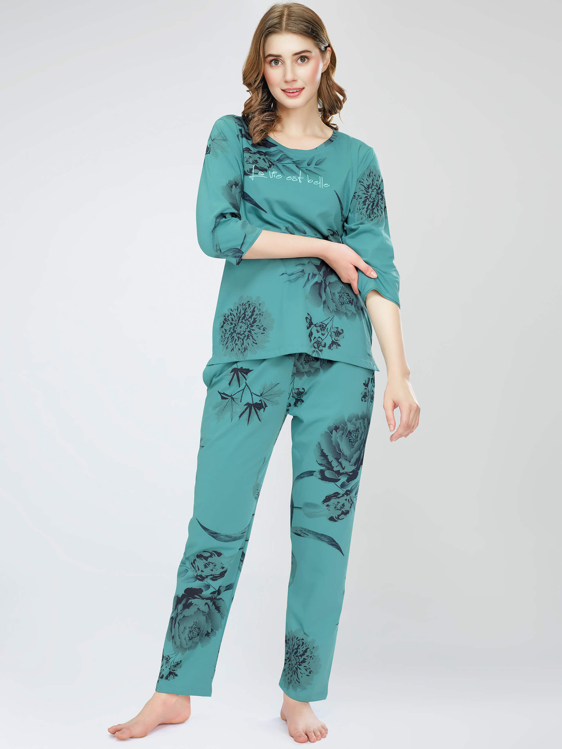 night suit set for women night suit dress for women cotton stylish latest top pajama set nightwear cotton pyjama sleeve sleep home wear ladies nursing feeding front open night shirt ZEYO night suit set co ord set for women