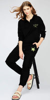 ZEYO Women's Cotton Black Track Suit Star & Typography Printed Sweatshirt Co-ords set