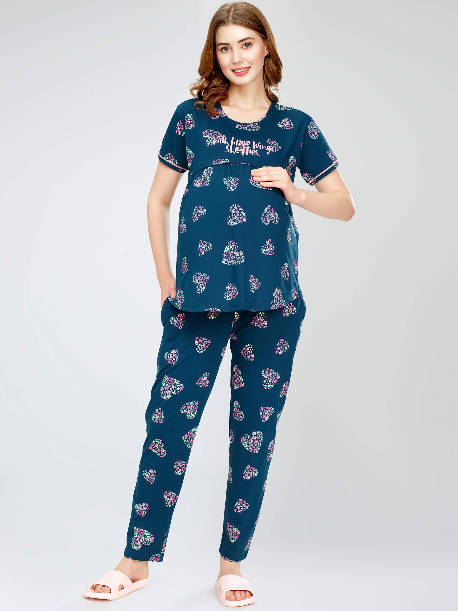 night suit set for women night suit dress for women cotton stylish latest top pajama set nightwear cotton pyjama sleeve sleep home wear ladies nursing feeding front open night shirt ZEYO night suit set co ord set for women