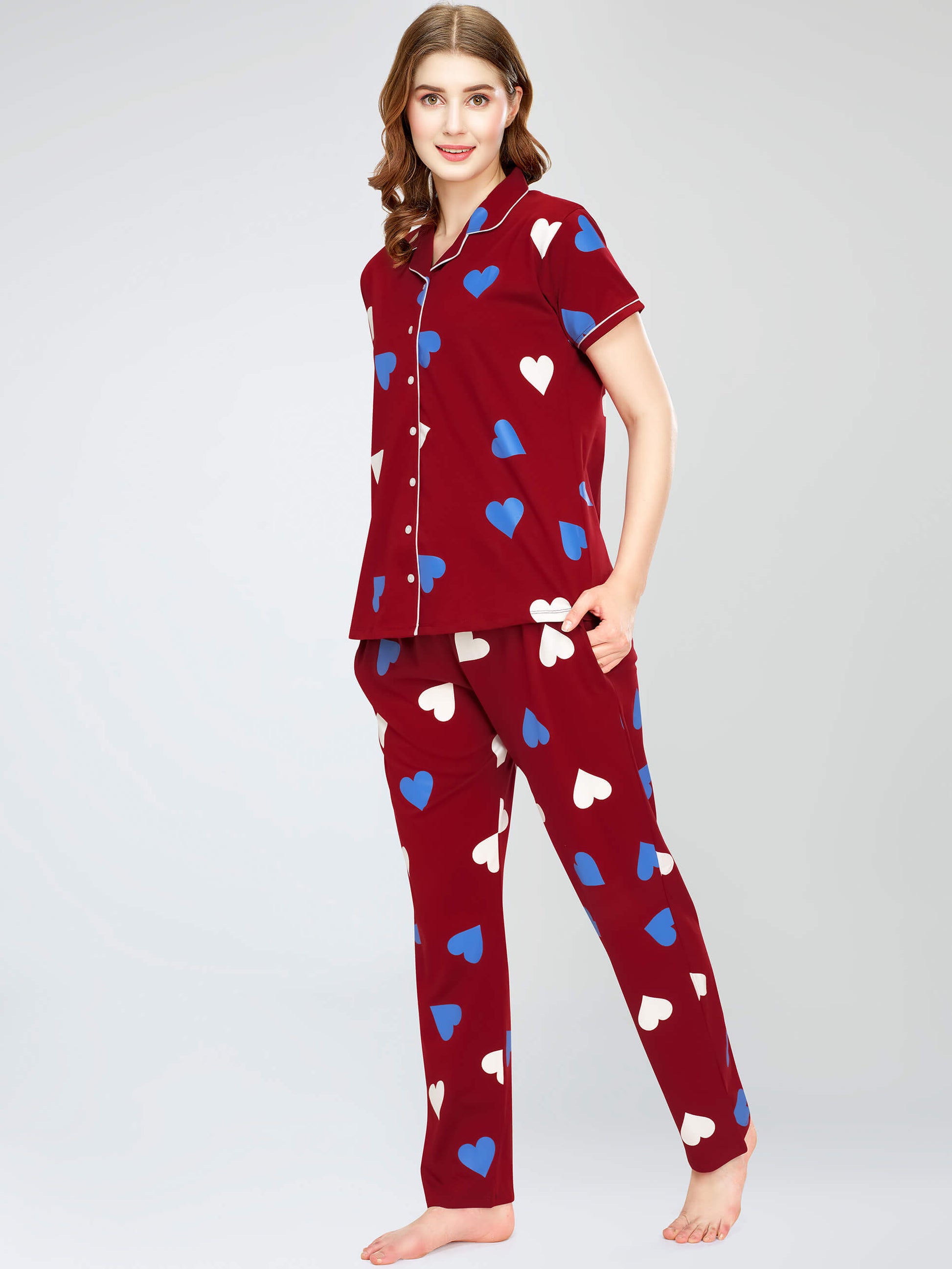 night suit set for women night suit dress for women cotton stylish latest top pajama set nightwear cotton pyjama sleeve sleep home wear ladies nursing feeding front open night shirt ZEYO night suit set co ord set for women