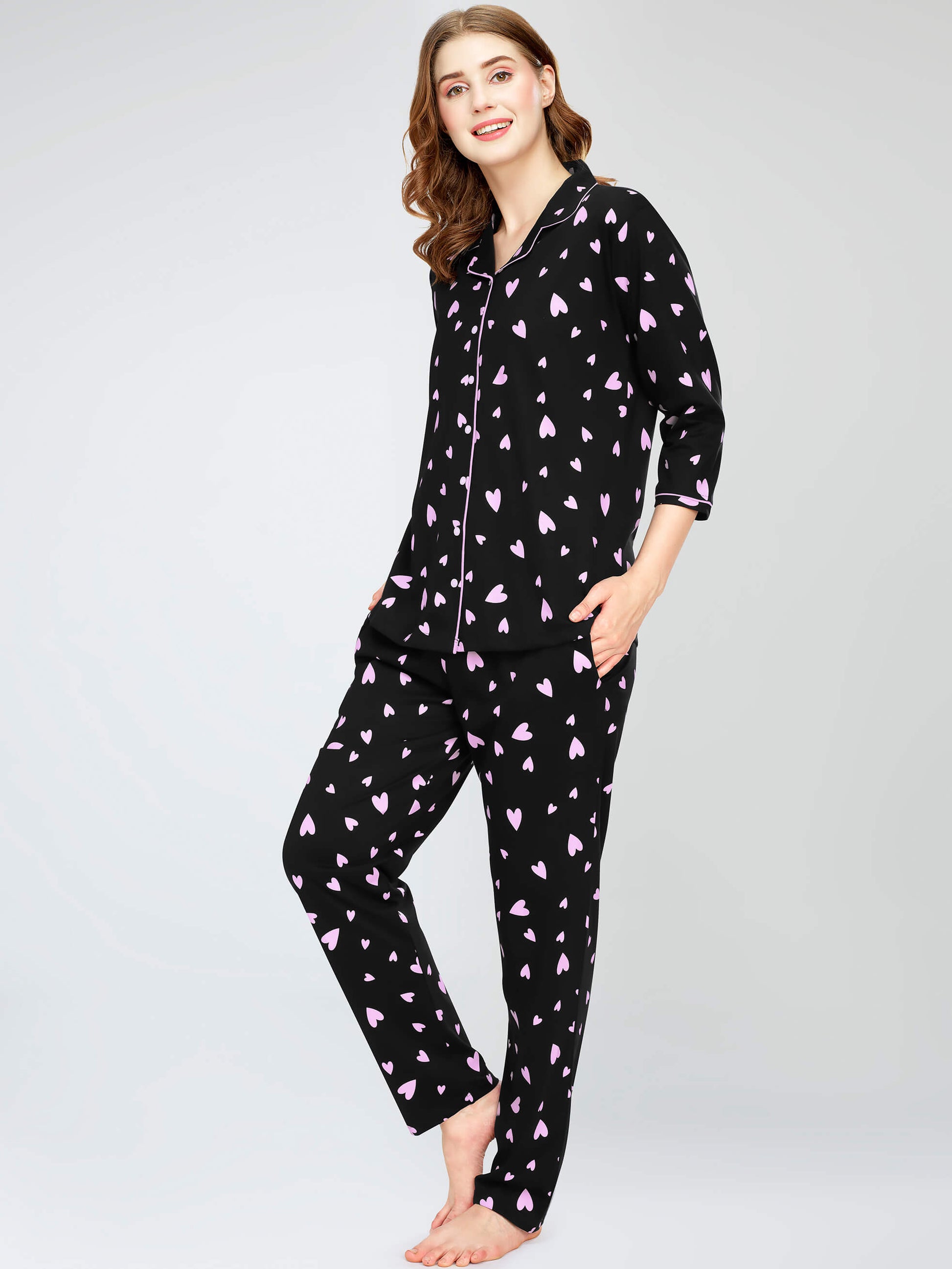 night suit set for women night suit dress for women cotton stylish latest top pajama set nightwear cotton pyjama sleeve sleep home wear ladies nursing feeding front open night shirt ZEYO night suit set co ord set for women