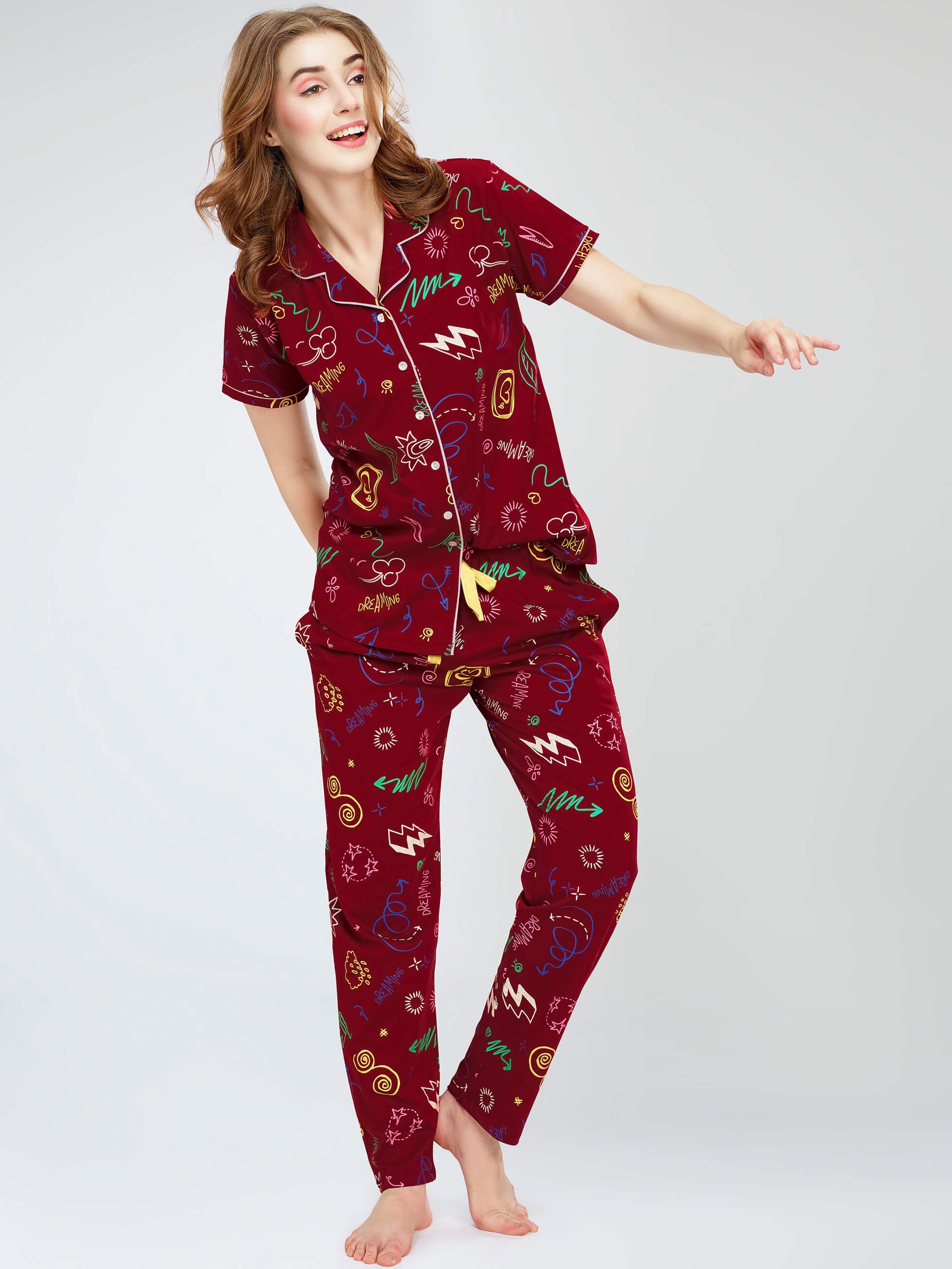 night suit set for women night suit dress for women cotton stylish latest top pajama set nightwear cotton pyjama sleeve sleep home wear ladies nursing feeding front open night shirt ZEYO night suit set co ord set for women