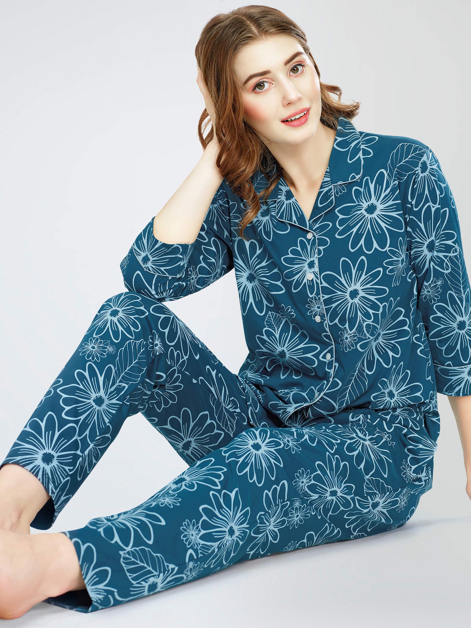 night suit set for women night suit dress for women cotton stylish latest top pajama set nightwear cotton pyjama sleeve sleep home wear ladies nursing feeding front open night shirt ZEYO night suit set co ord set for women