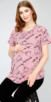 ZEYO Women's Cotton Mauve Maternity Top Cup & Saucer Printed Feeding T-shirt