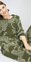 ZEYO Night Suit for Women's Olive Green Leopard Printed Cotton Night Dress of Top and Pajama set