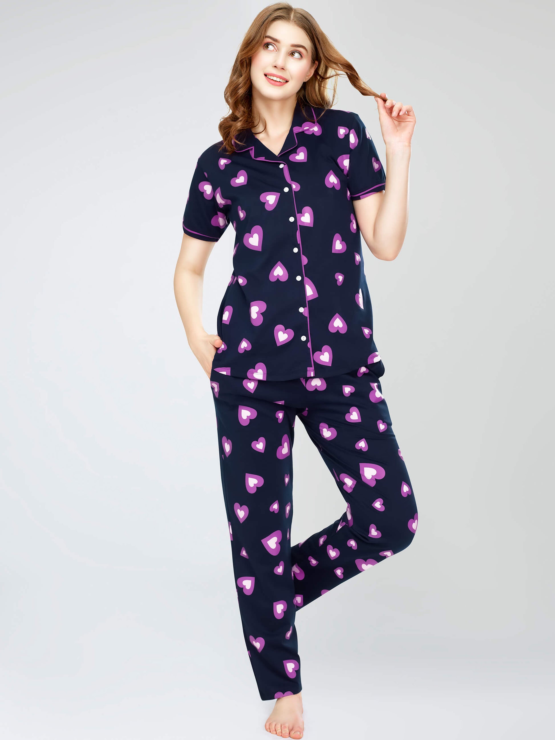 night suit set for women night suit dress for women cotton stylish latest top pajama set nightwear cotton pyjama sleeve sleep home wear ladies nursing feeding front open night shirt ZEYO night suit set co ord set for women