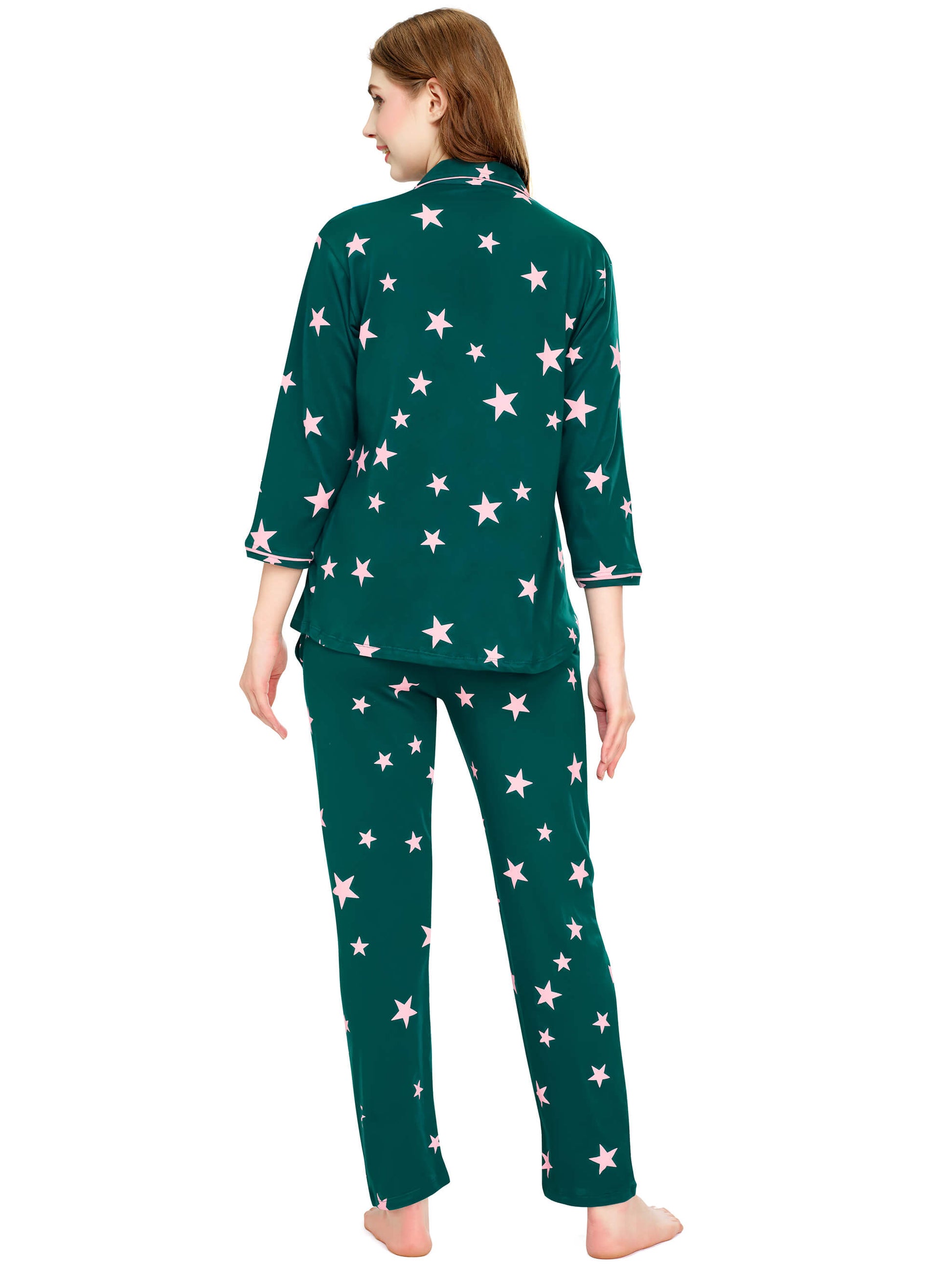 night suit set for women night suit dress for women cotton stylish latest top pajama set nightwear cotton pyjama sleeve sleep home wear ladies nursing feeding front open night shirt ZEYO night suit set co ord set for women