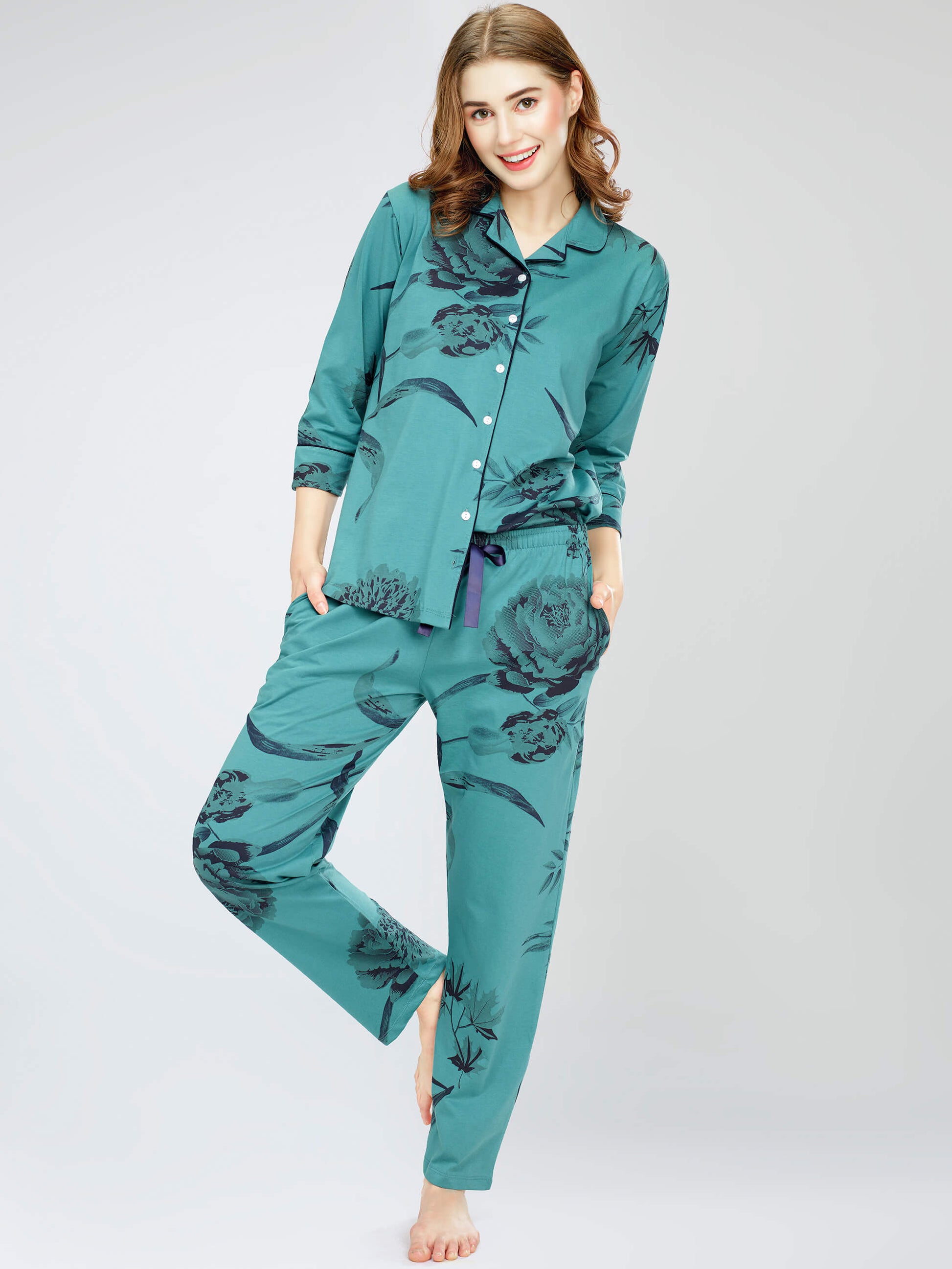 night suit set for women night suit dress for women cotton stylish latest top pajama set nightwear cotton pyjama sleeve sleep home wear ladies nursing feeding front open night shirt ZEYO night suit set co ord set for women