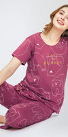 ZEYO Night Suit for Women's Pink Polar Bear Printed Cotton Night Dress of Top and Pajama set