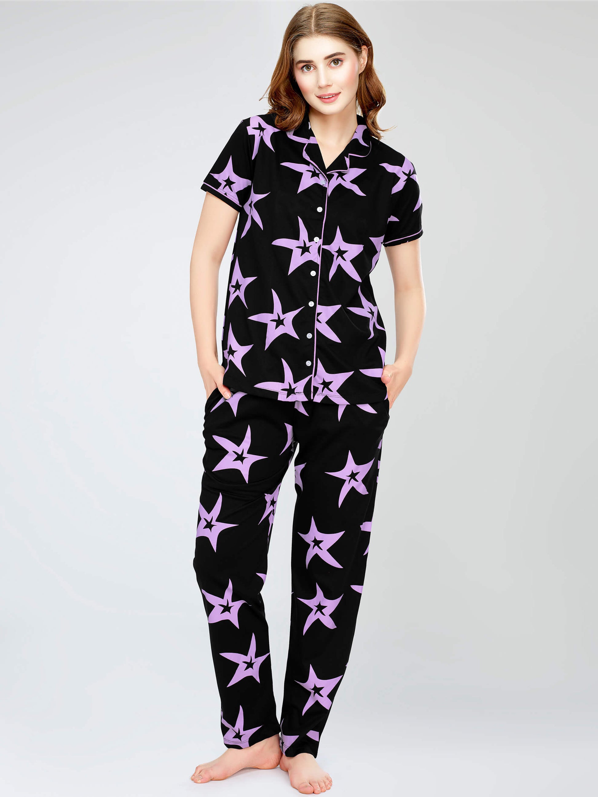 night suit set for women night suit dress for women cotton stylish latest top pajama set nightwear cotton pyjama sleeve sleep home wear ladies nursing feeding front open night shirt ZEYO night suit set co ord set for women