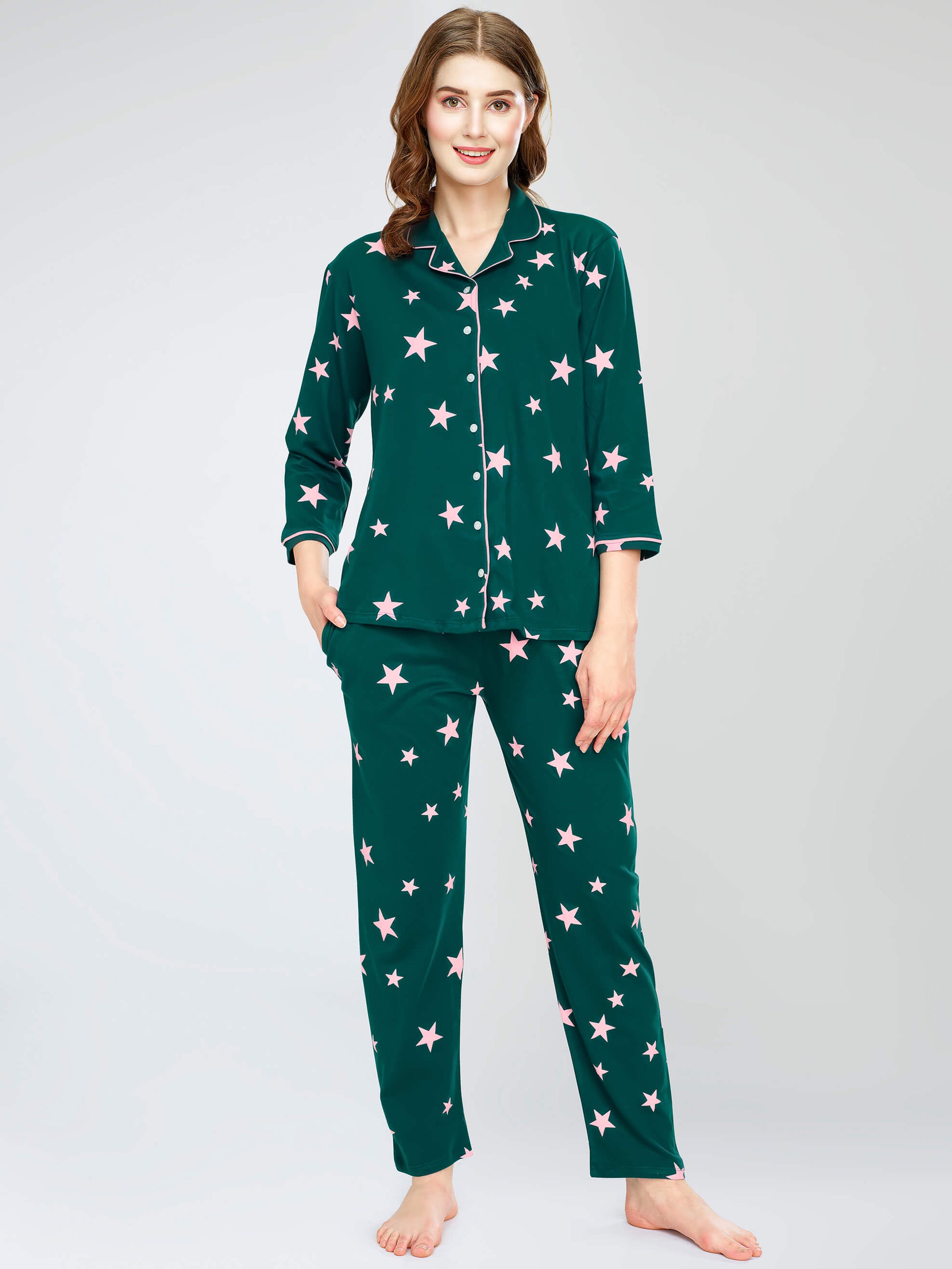 night suit set for women night suit dress for women cotton stylish latest top pajama set nightwear cotton pyjama sleeve sleep home wear ladies nursing feeding front open night shirt ZEYO night suit set co ord set for women