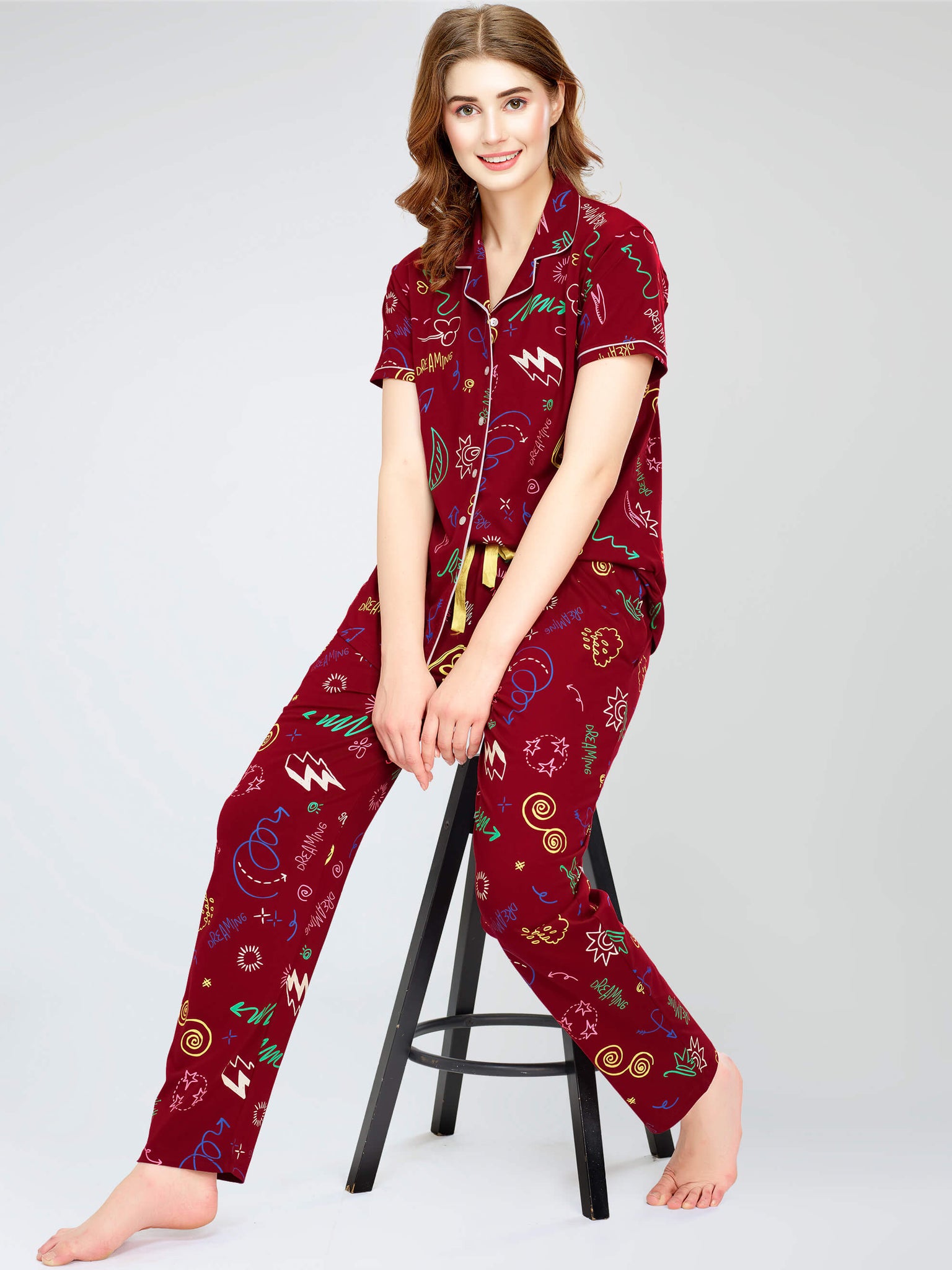 night suit set for women night suit dress for women cotton stylish latest top pajama set nightwear cotton pyjama sleeve sleep home wear ladies nursing feeding front open night shirt ZEYO night suit set co ord set for women