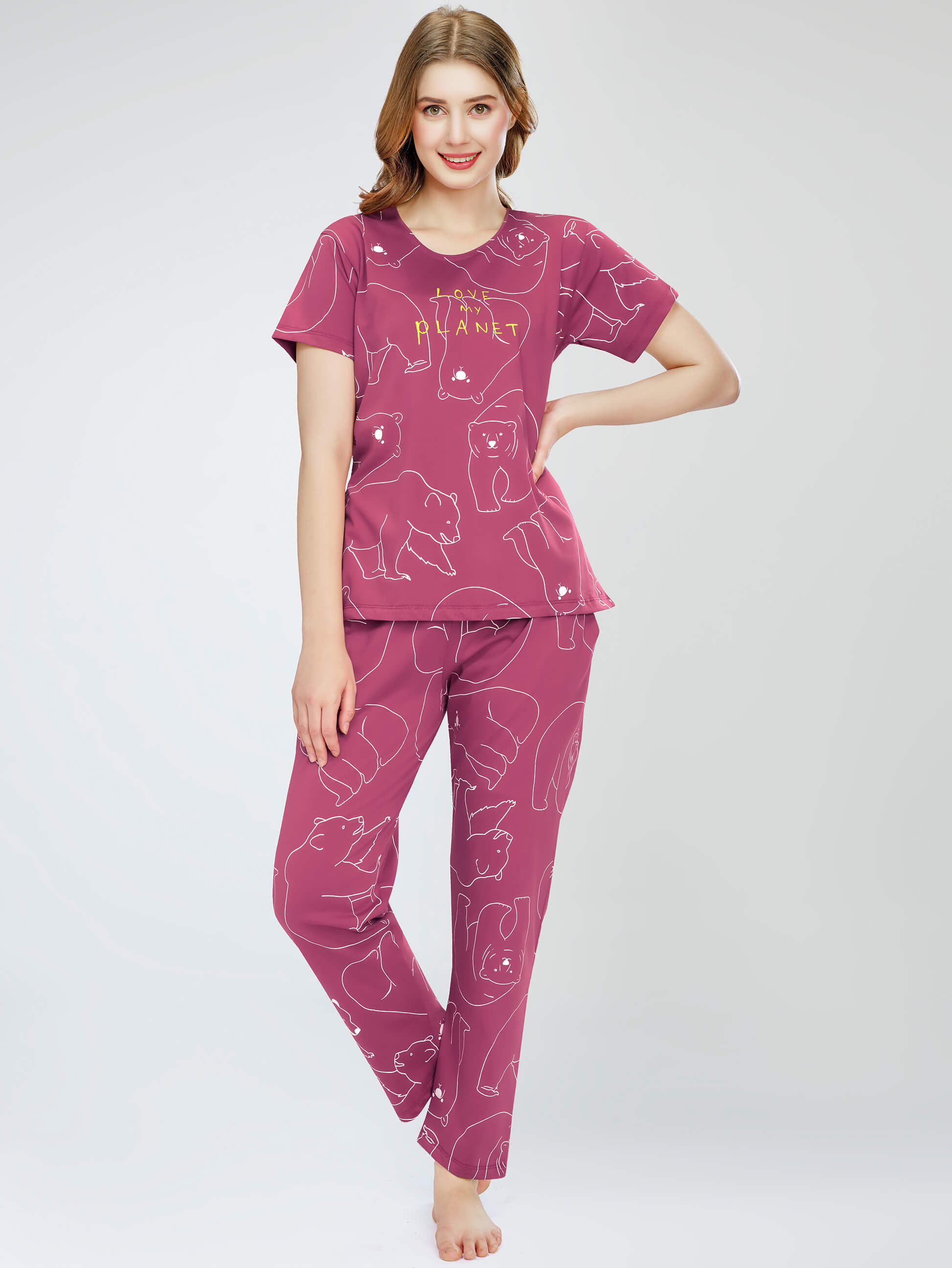 night suit set for women night suit dress for women cotton stylish latest top pajama set nightwear cotton pyjama sleeve sleep home wear ladies nursing feeding front open night shirt ZEYO night suit set co ord set for women