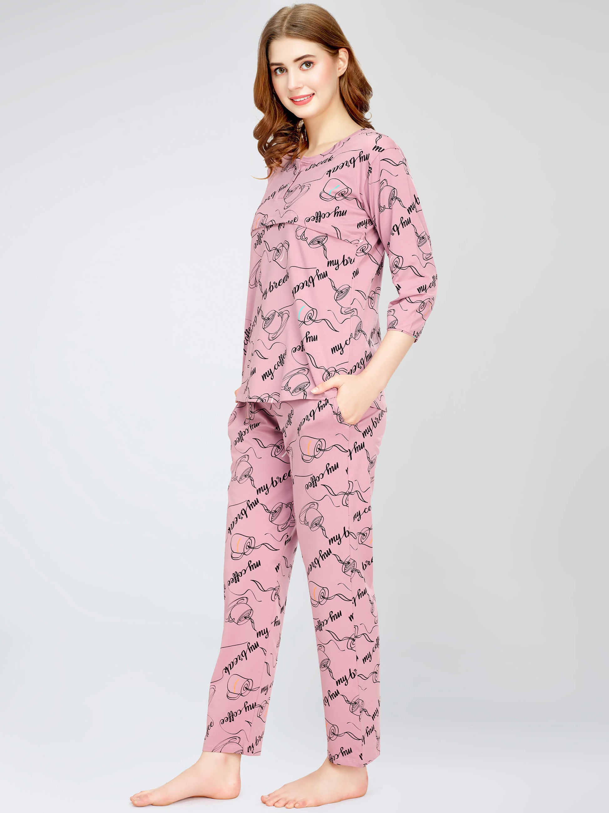 night suit set for women night suit dress for women cotton stylish latest top pajama set nightwear cotton pyjama sleeve sleep home wear ladies nursing feeding front open night shirt ZEYO night suit set co ord set for women