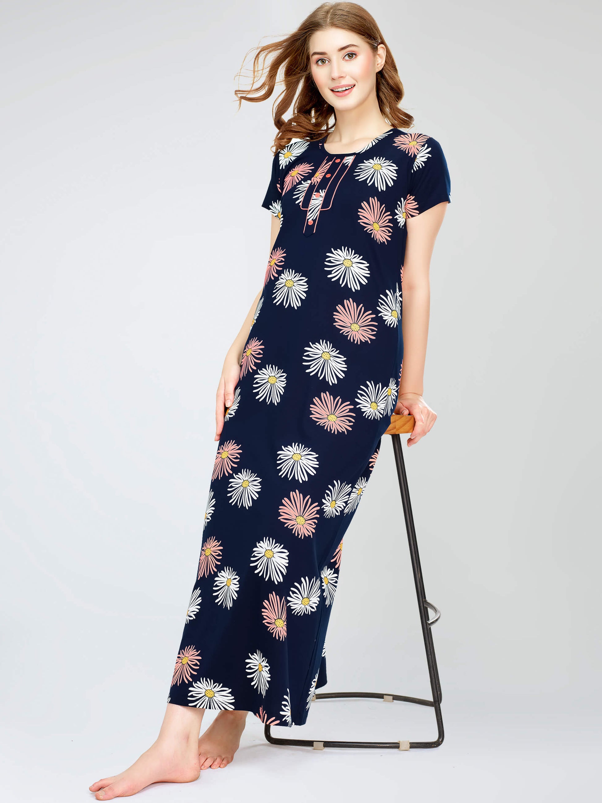 Night Dress Fancy Nighty Cotton ZEYO Women's Cotton Floral Printed