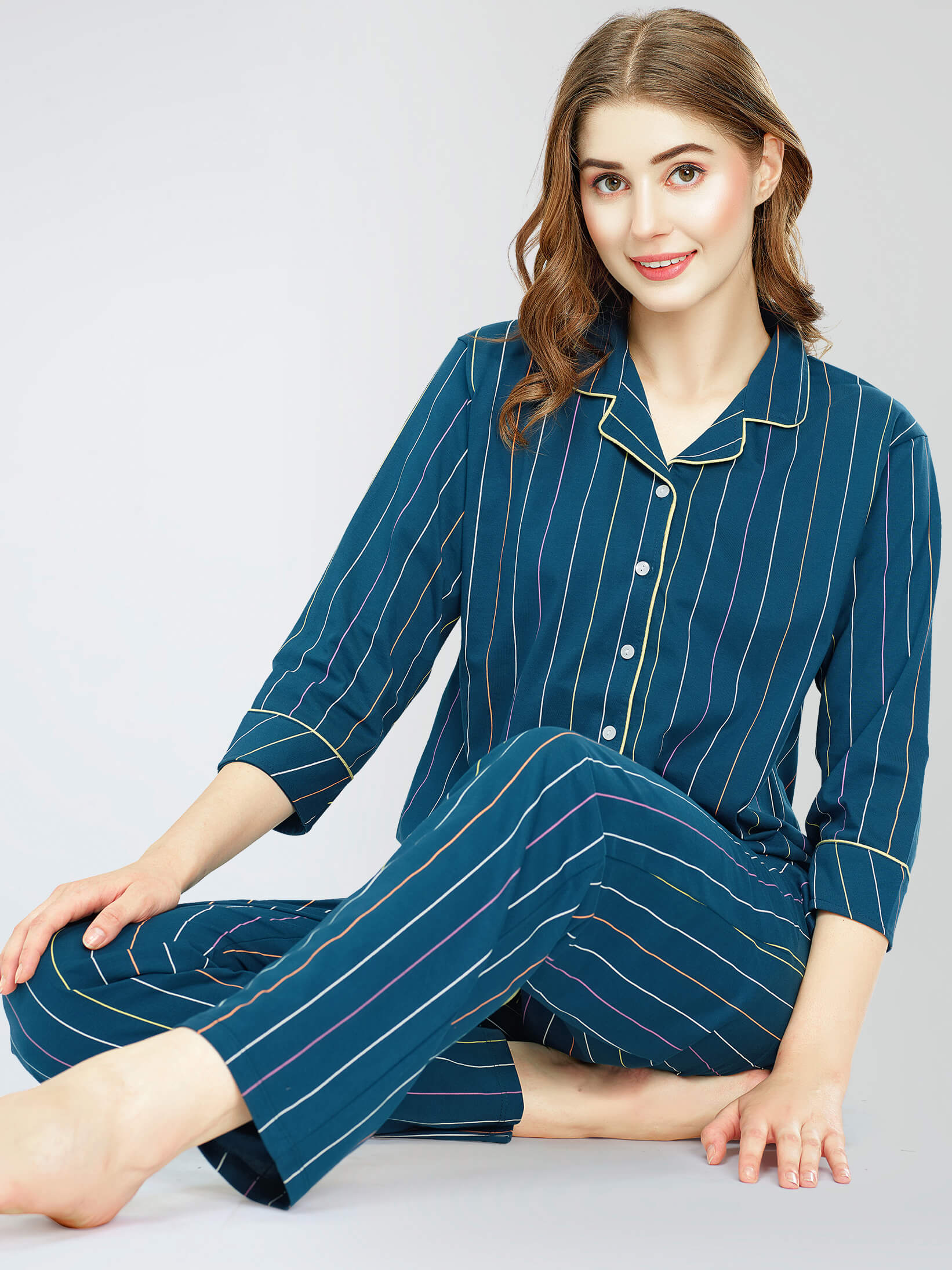 night suit set for women night suit dress for women cotton stylish latest top pajama set nightwear cotton pyjama sleeve sleep home wear ladies nursing feeding front open night shirt ZEYO night suit set co ord set for women