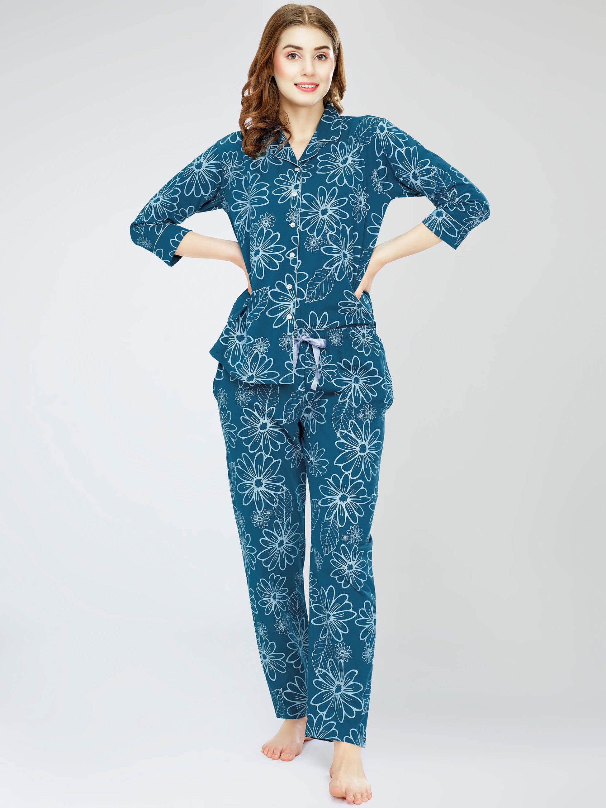 night suit set for women night suit dress for women cotton stylish latest top pajama set nightwear cotton pyjama sleeve sleep home wear ladies nursing feeding front open night shirt ZEYO night suit set co ord set for women