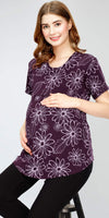 ZEYO Women's Cotton Wine Berry Maternity Top Floral Printed Feeding T-shirt