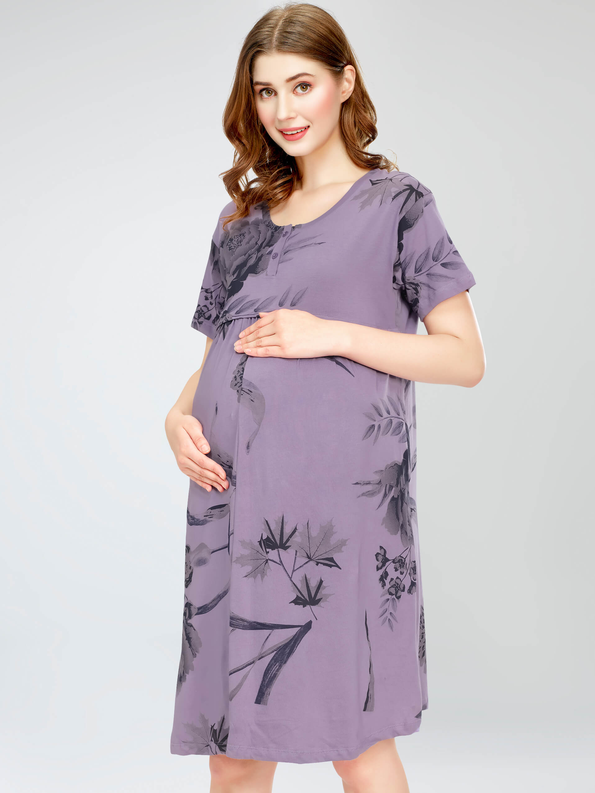 night dress feeding maternity nursing gown short nighty for women cotton horizontal zip babyfeeding breastfeeding clothes zipper