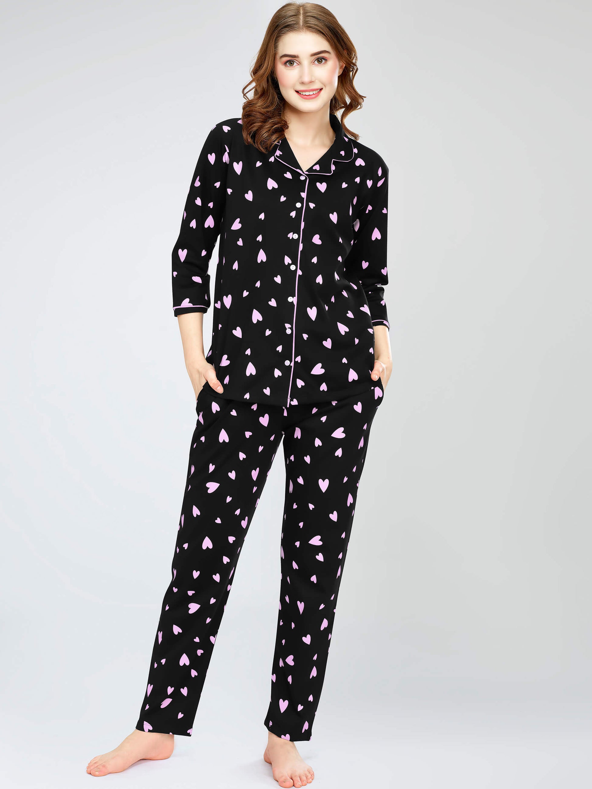 night suit set for women night suit dress for women cotton stylish latest top pajama set nightwear cotton pyjama sleeve sleep home wear ladies nursing feeding front open night shirt ZEYO night suit set co ord set for women