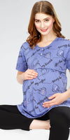 ZEYO Women's Cotton Blue Maternity Top Cup & Saucer Printed Feeding T-shirt