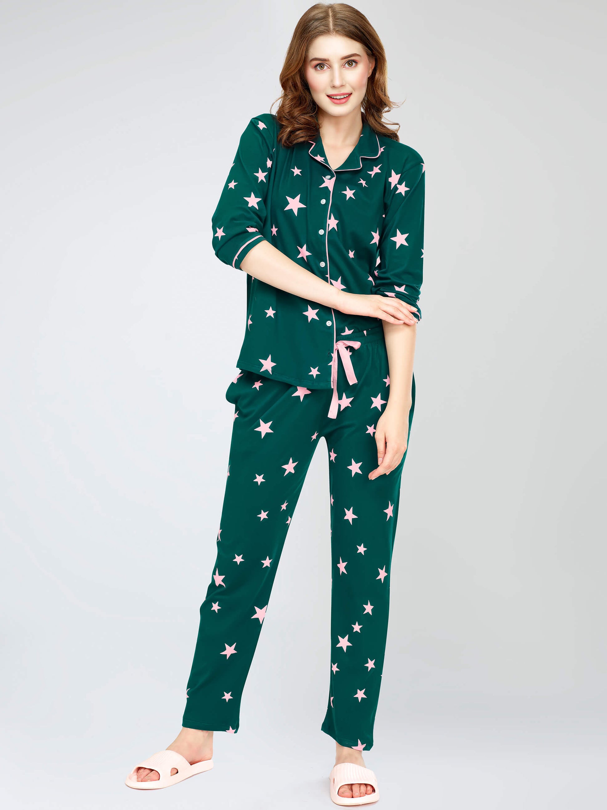 night suit set for women night suit dress for women cotton stylish latest top pajama set nightwear cotton pyjama sleeve sleep home wear ladies nursing feeding front open night shirt ZEYO night suit set co ord set for women