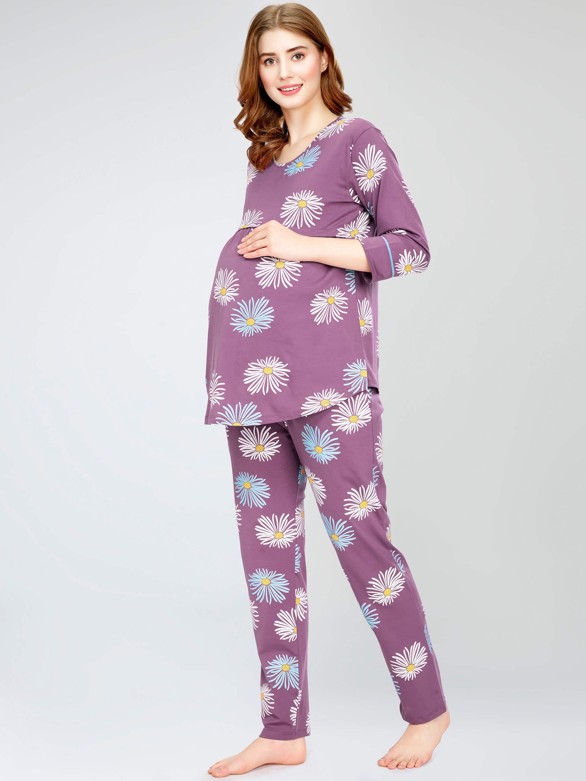 night suit set for women night suit dress for women cotton stylish latest top pajama set nightwear cotton pyjama sleeve sleep home wear ladies nursing feeding front open night shirt ZEYO night suit set co ord set for women