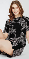 ZEYO Night Suit for Women's Black Leopard Printed Cotton Night Dress of Top and Short's set