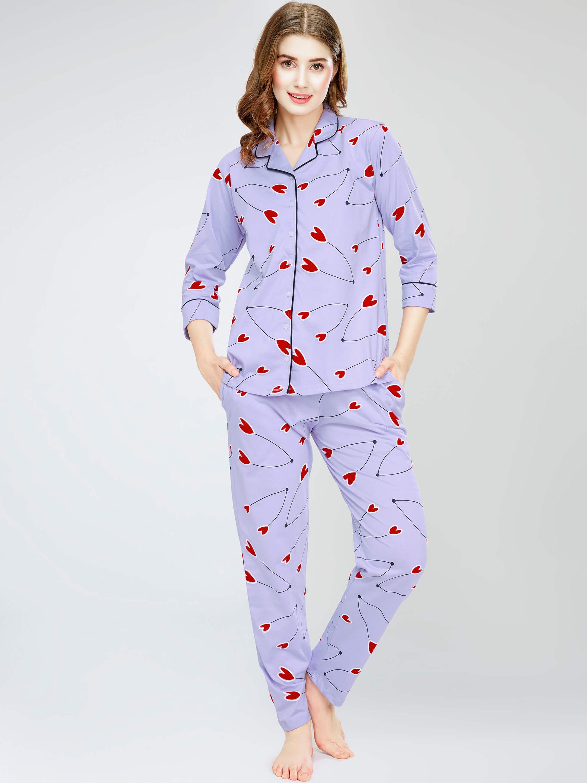 night suit set for women night suit dress for women cotton stylish latest top pajama set nightwear cotton pyjama sleeve sleep home wear ladies nursing feeding front open night shirt ZEYO night suit set co ord set for women