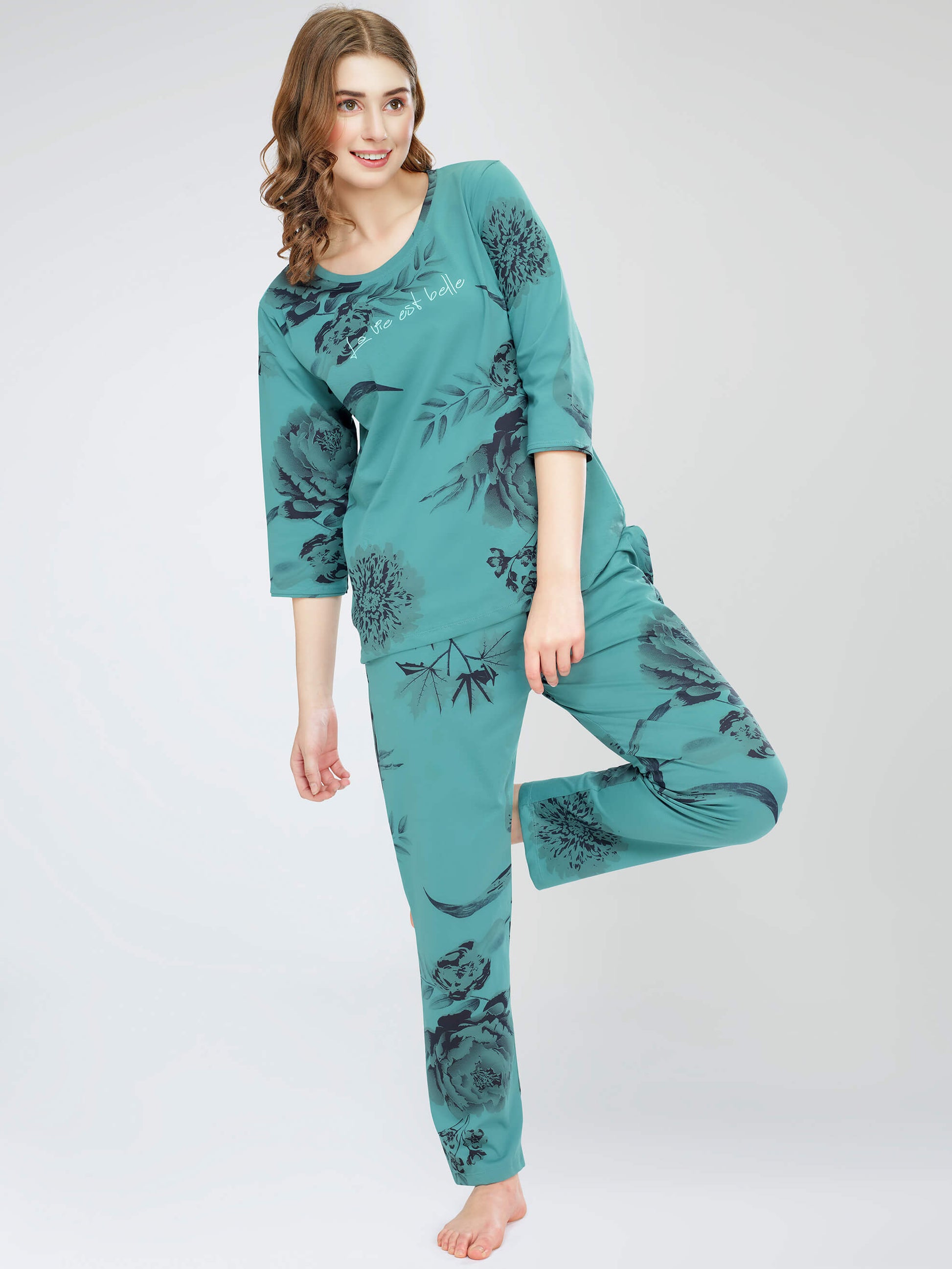 night suit set for women night suit dress for women cotton stylish latest top pajama set nightwear cotton pyjama sleeve sleep home wear ladies nursing feeding front open night shirt ZEYO night suit set co ord set for women