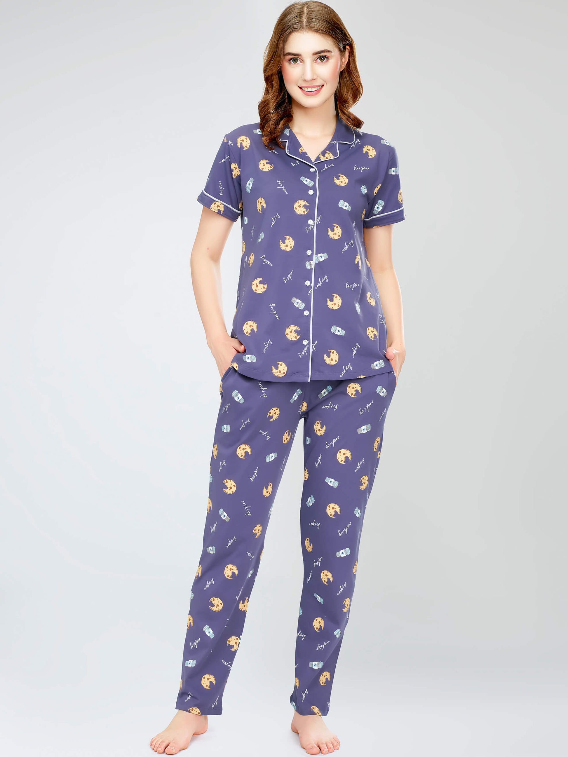 night suit set for women night suit dress for women cotton stylish latest top pajama set nightwear cotton pyjama sleeve sleep home wear ladies nursing feeding front open night shirt ZEYO night suit set co ord set for women