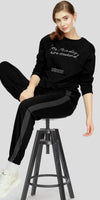 ZEYO Women's Cotton Black Track Suit Typography Printed Sweatshirt Co-ords set