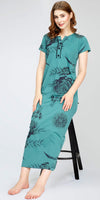 ZEYO Women's Cotton Floral Printed Sea Green Maxi Long Nighty For Women stylish