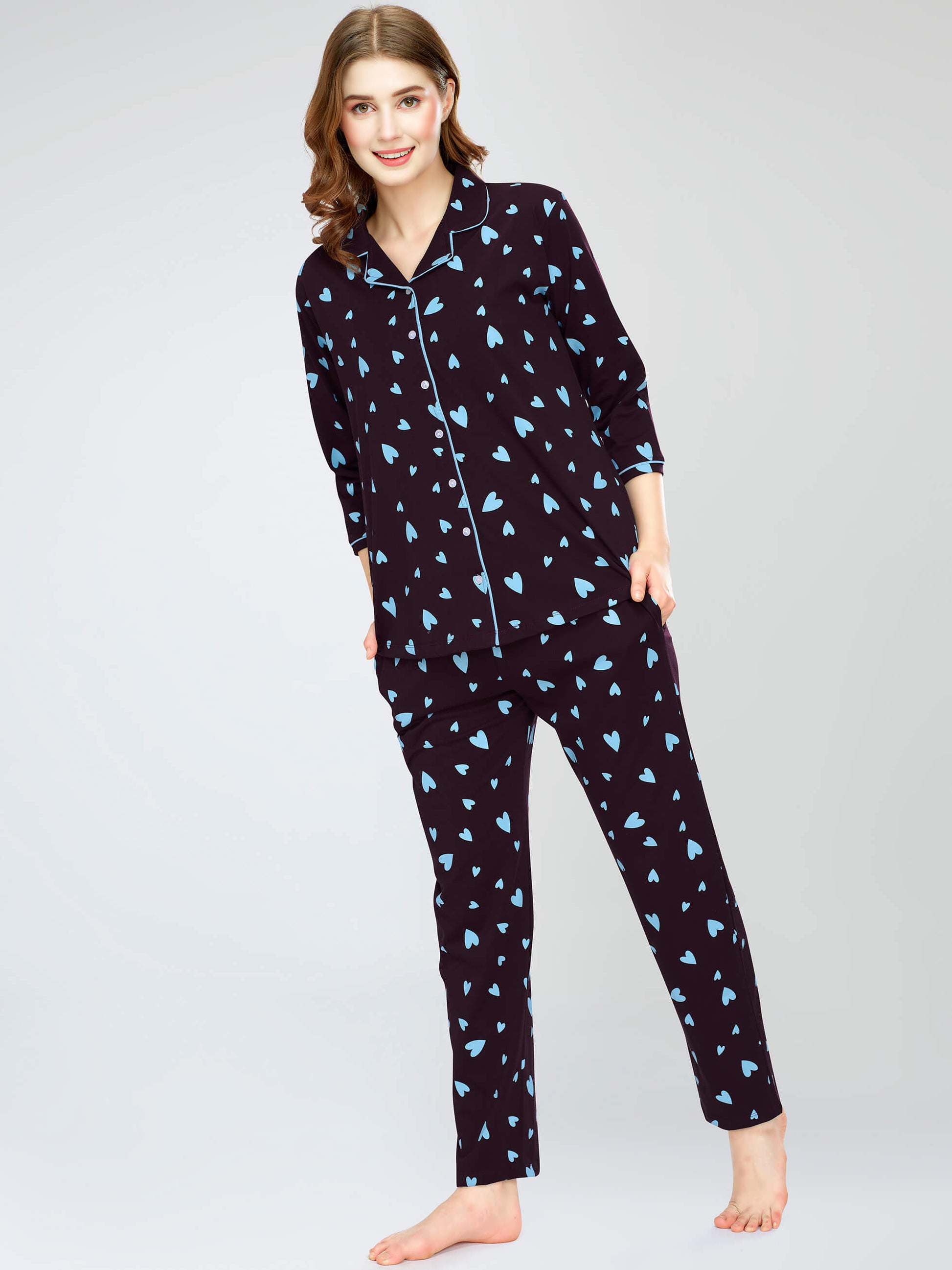 night suit set for women night suit dress for women cotton stylish latest top pajama set nightwear cotton pyjama sleeve sleep home wear ladies nursing feeding front open night shirt ZEYO night suit set co ord set for women