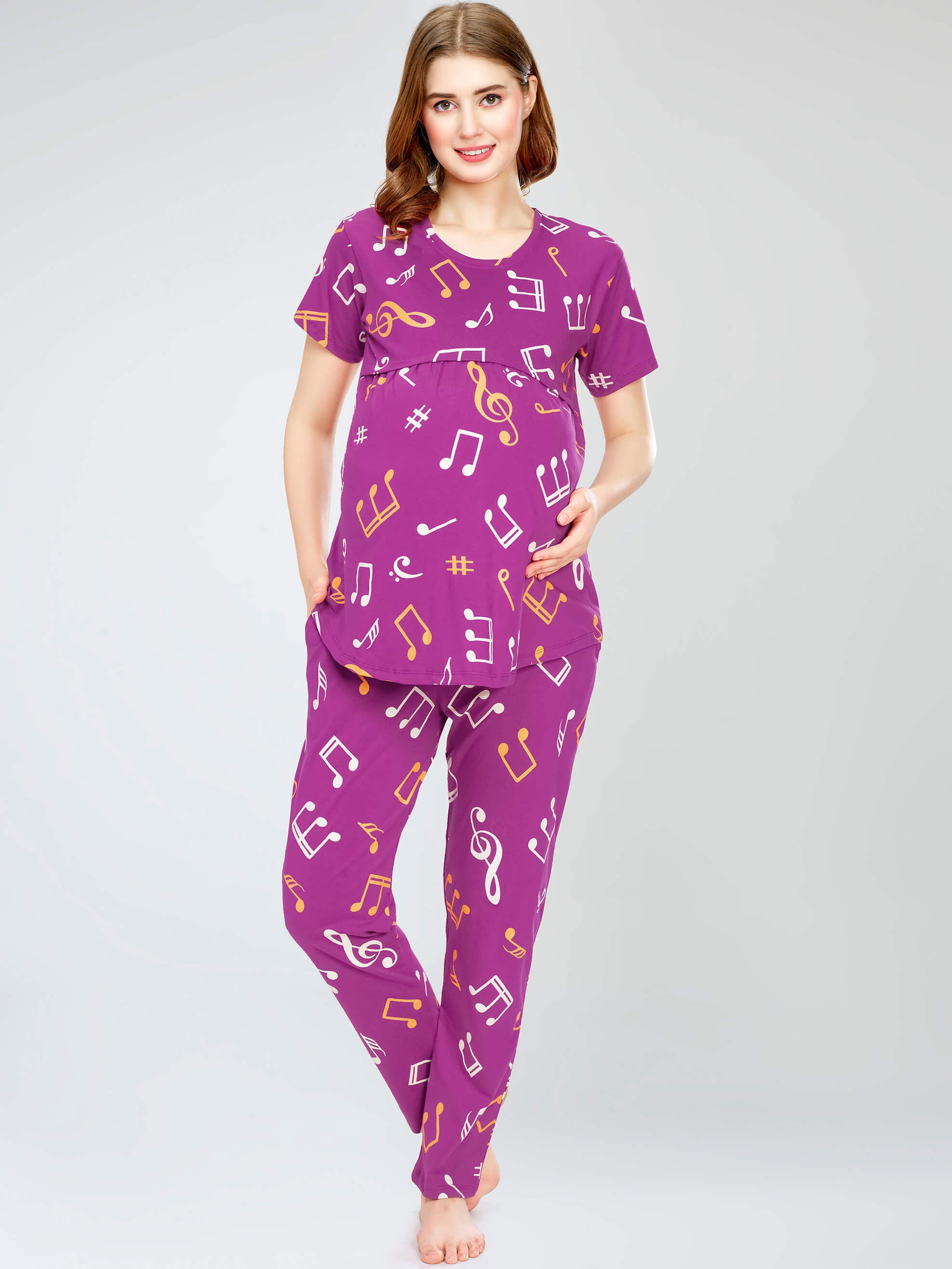 night suit set for women night suit dress for women cotton stylish latest top pajama set nightwear cotton pyjama sleeve sleep home wear ladies nursing feeding front open night shirt ZEYO night suit set co ord set for women