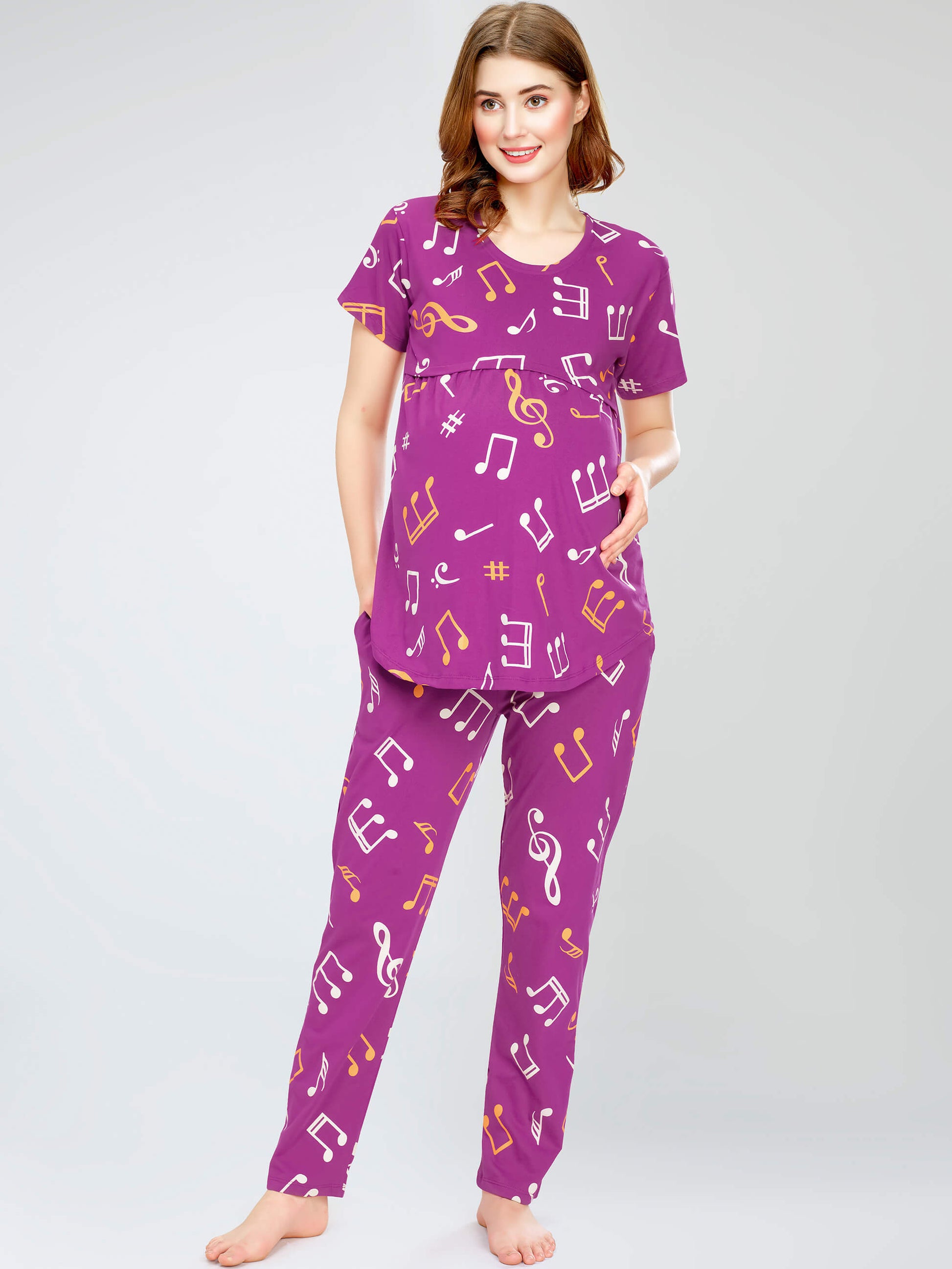 night suit set for women night suit dress for women cotton stylish latest top pajama set nightwear cotton pyjama sleeve sleep home wear ladies nursing feeding front open night shirt ZEYO night suit set co ord set for women