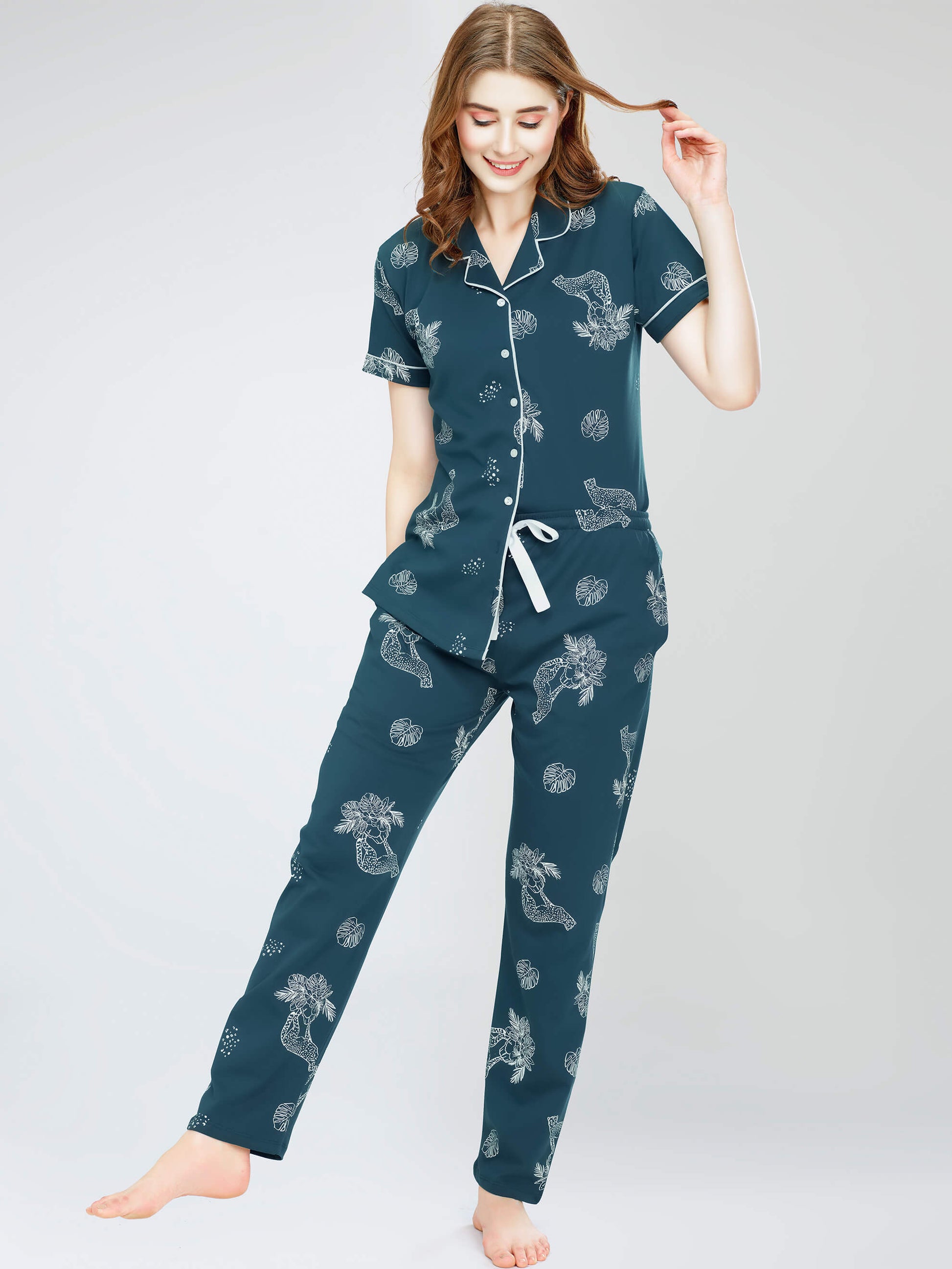 night suit set for women night suit dress for women cotton stylish latest top pajama set nightwear cotton pyjama sleeve sleep home wear ladies nursing feeding front open night shirt ZEYO night suit set co ord set for women