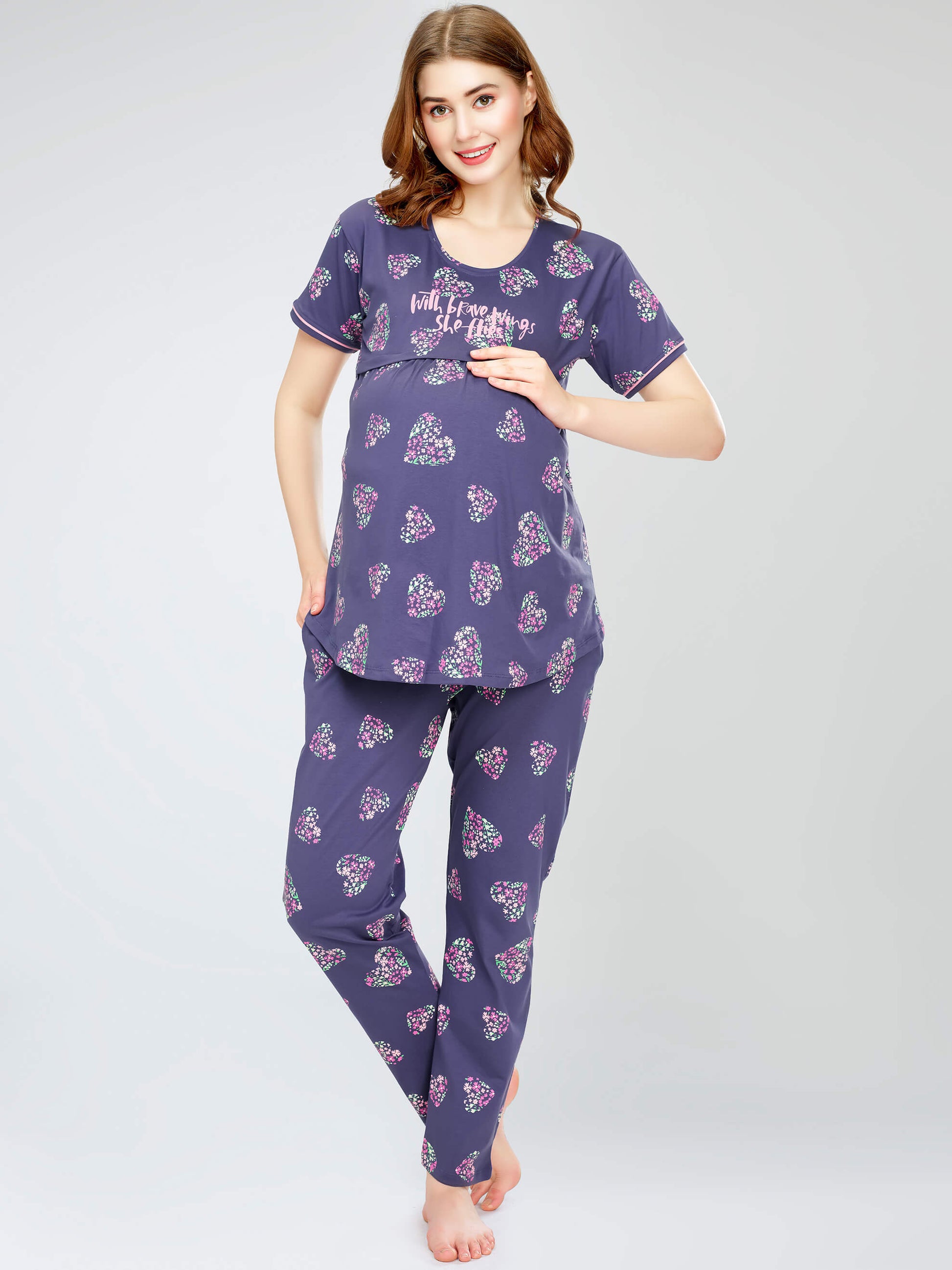 night suit set for women night suit dress for women cotton stylish latest top pajama set nightwear cotton pyjama sleeve sleep home wear ladies nursing feeding front open night shirt ZEYO night suit set co ord set for women