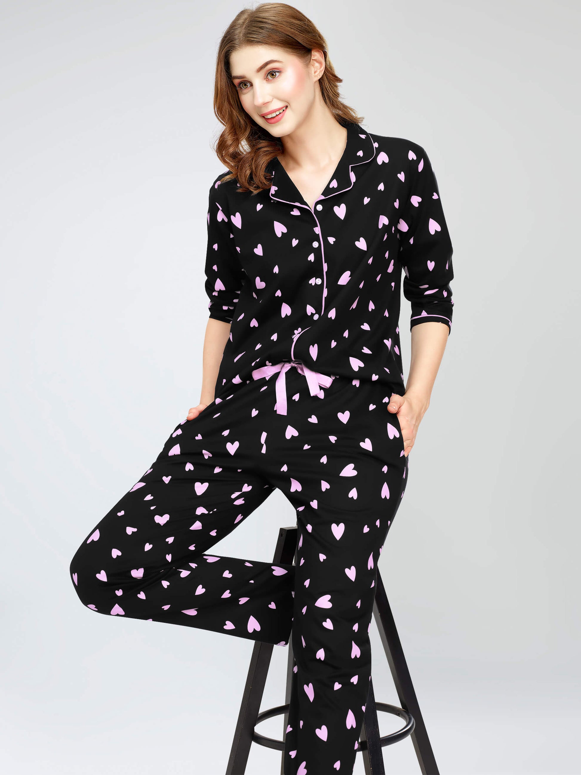 night suit set for women night suit dress for women cotton stylish latest top pajama set nightwear cotton pyjama sleeve sleep home wear ladies nursing feeding front open night shirt ZEYO night suit set co ord set for women